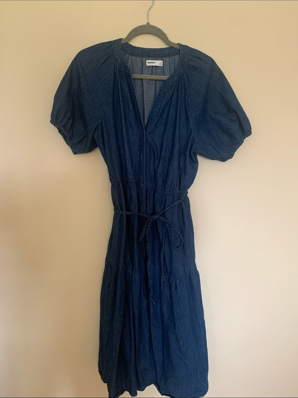Sonoma Navy Blue Midi Dress with Tie Waist